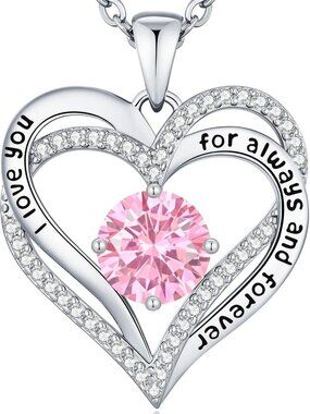 18K Rose Gold Heart Pendant Necklace - Birthstone Jewelry Gift for Her